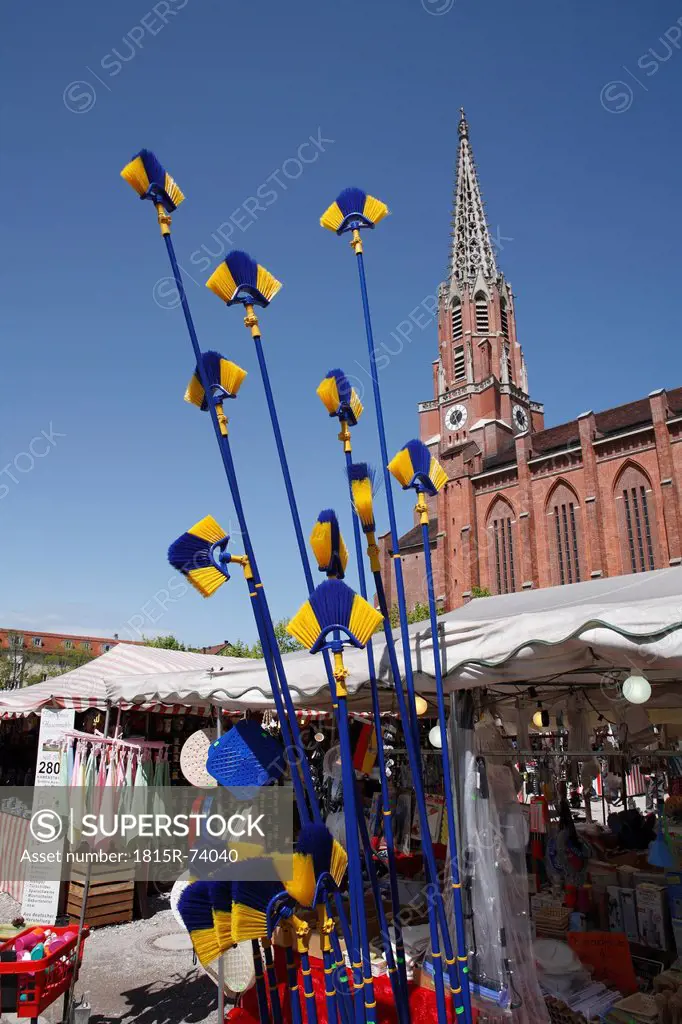 Germany, Bavaria, Munich, View of Auer Dult market and maria hilf church