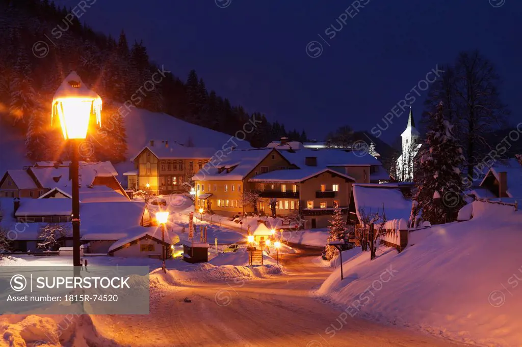 Austria, Lower Austria, Mostviertel, View of lackendorf town at night