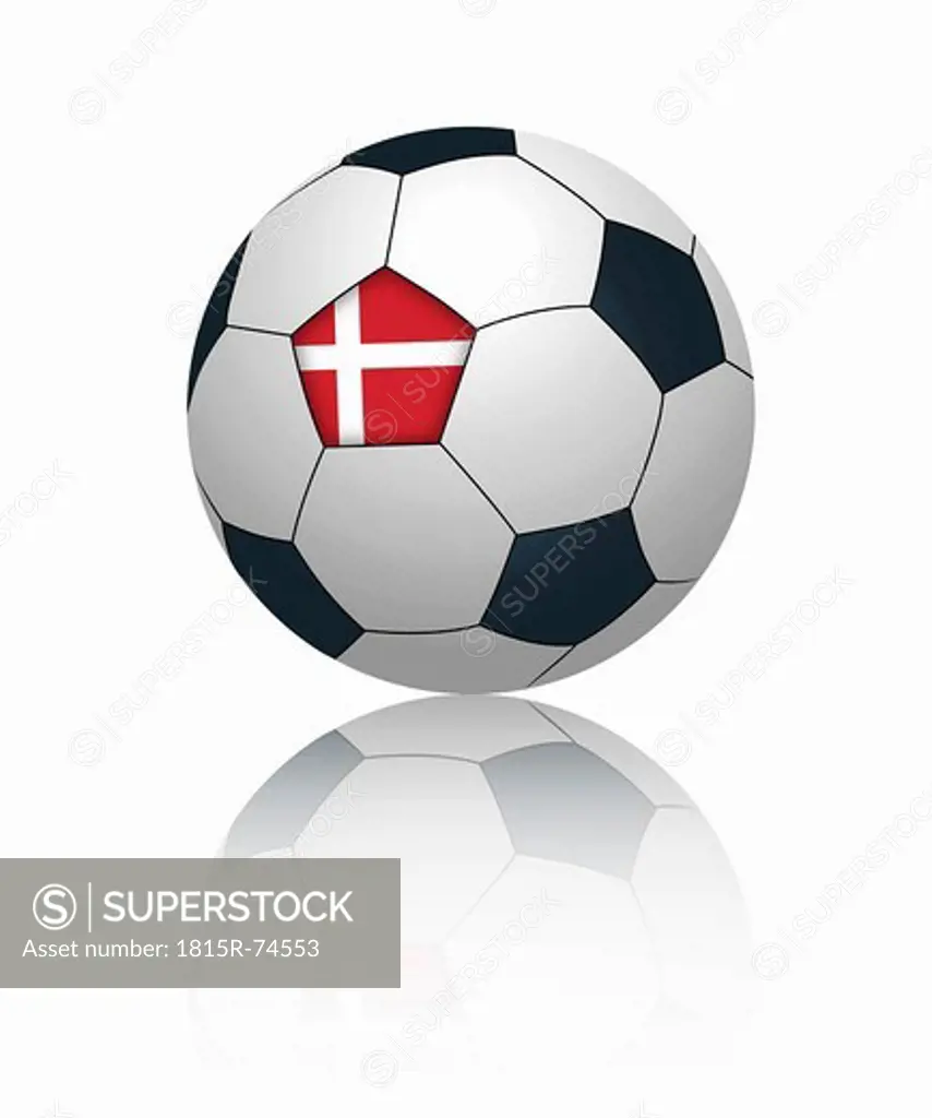 Danish flag on football, close up
