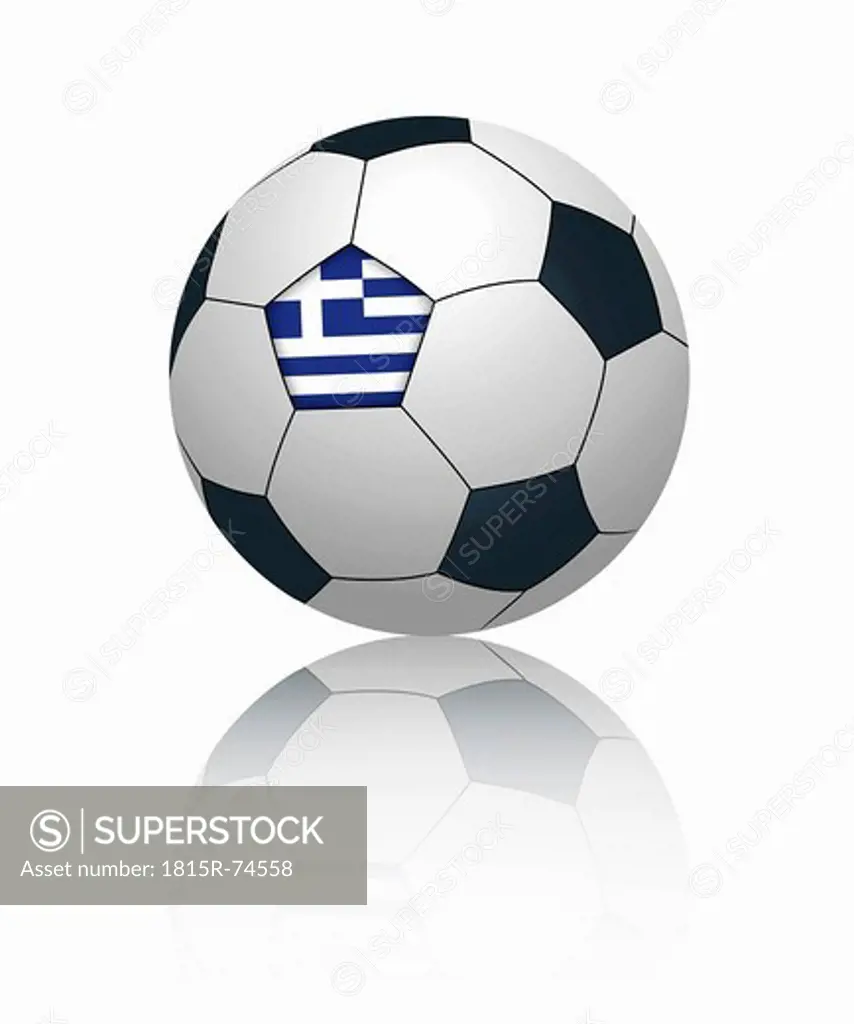 Greek flag on football, close up