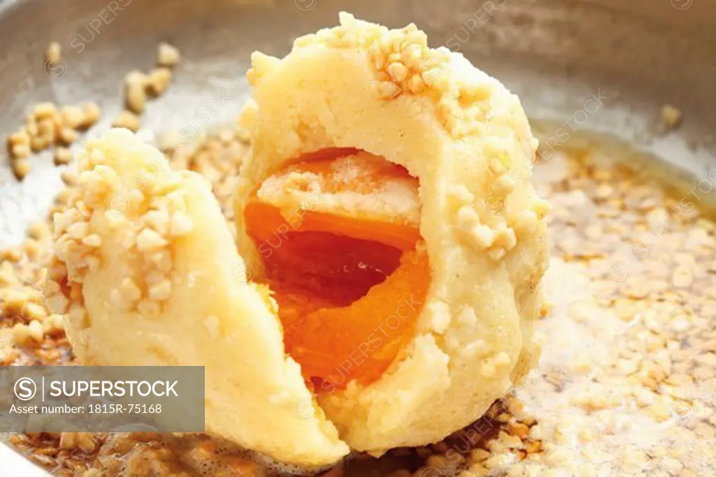 Close up of apricot dumpling in a pan