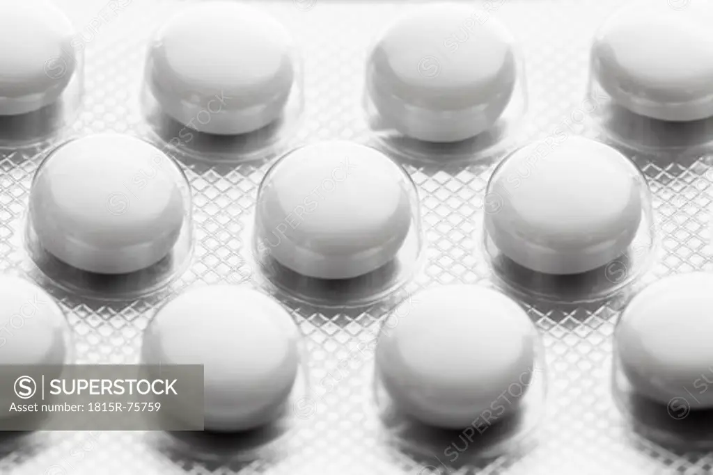 Tablets in blister pack, close up