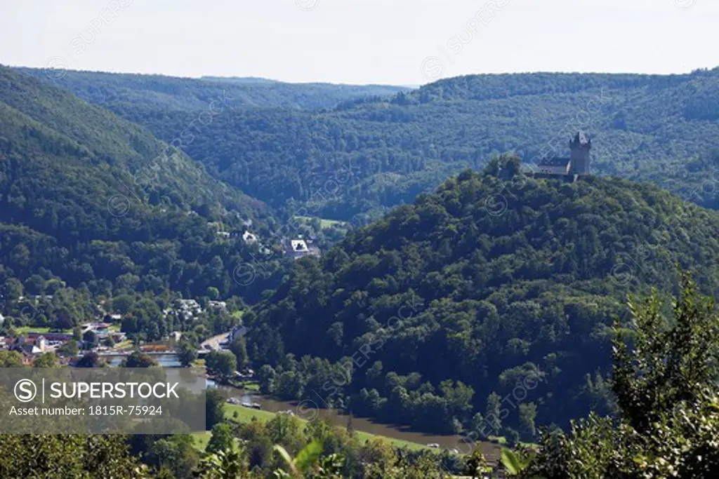 Europe, Germany, Rhineland_Palatinate, View of nassau castle on the lahn river