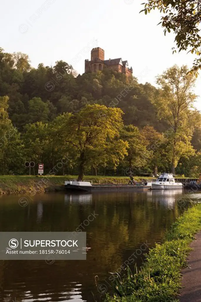 Europe, Germany, Rhine_Palatinate, View of lahneck castle at river lahn