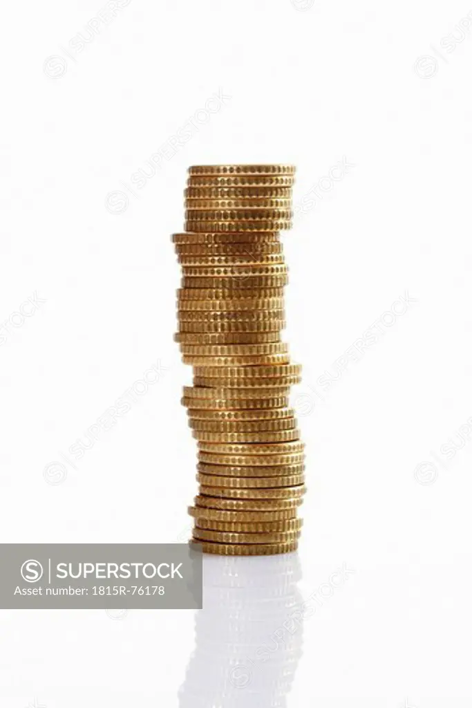 Coin stack against white background
