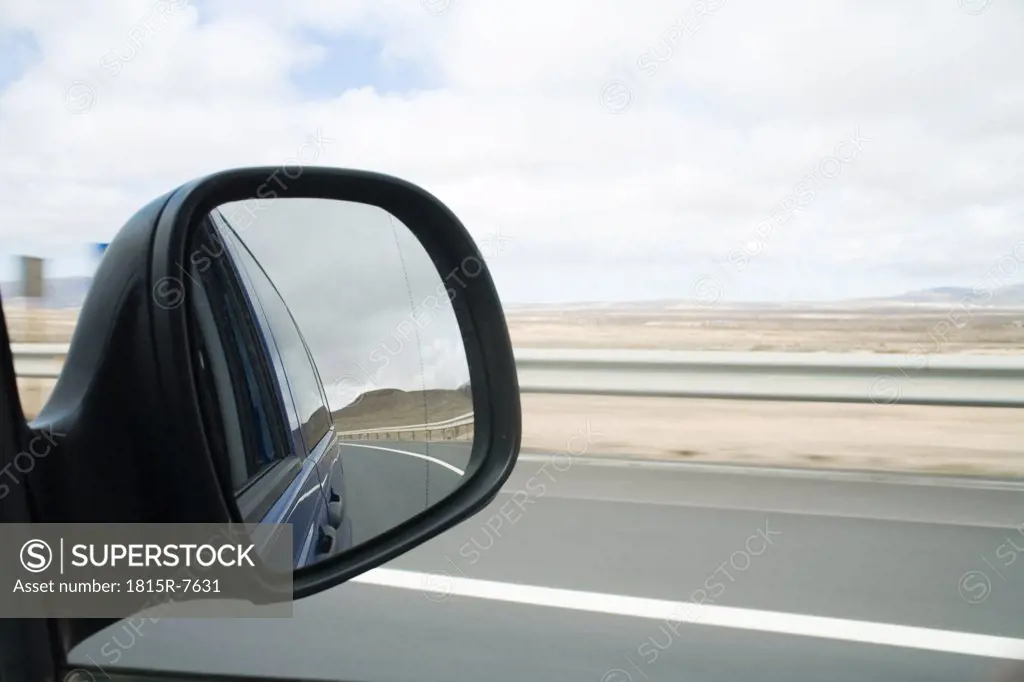 Spain, Fuerteventura, rear view mirror