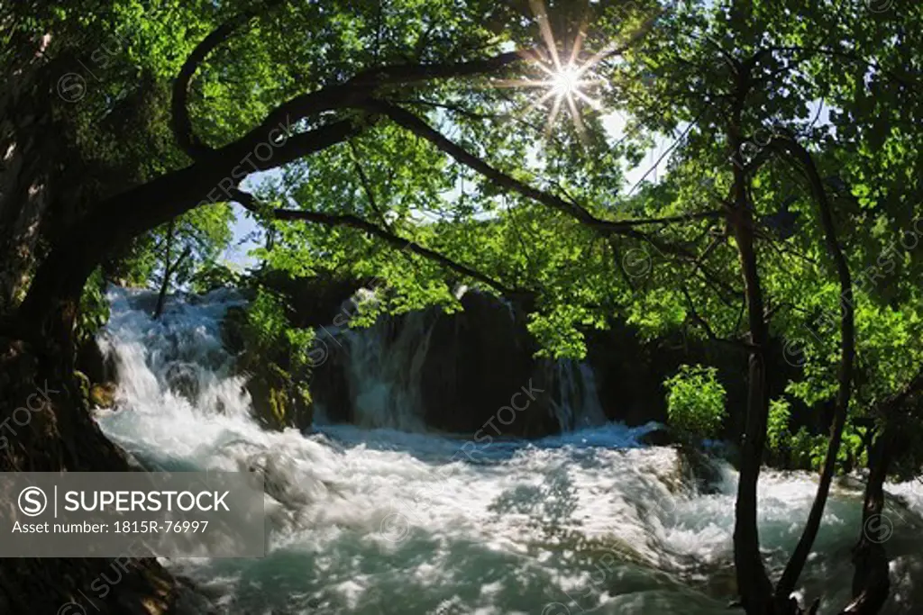 Europe, Croatia, Jezera, View of waterfall at plitvice lakes national park