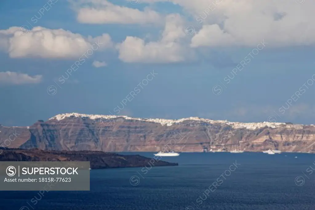 Europe, Greece, Cyclades, Thira, Santorini, View of fira with aegean sea