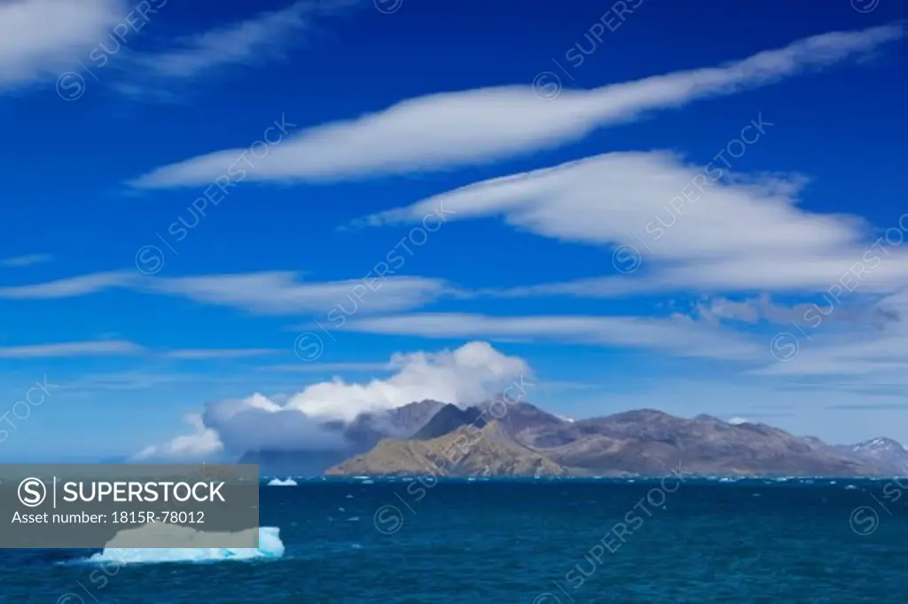 South Atlantic Ocean, United Kingdom, British Overseas Territories, South Georgia, View of mountains with ocean