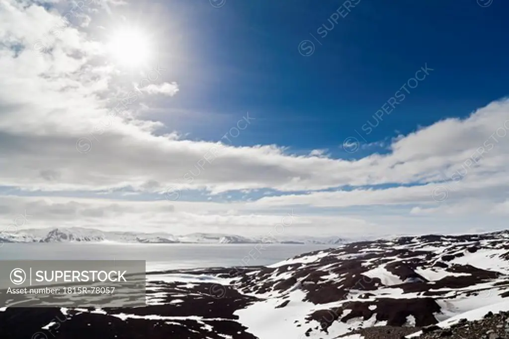 South Atlantic Ocean, Antarctica, Antarctic Peninsula, South Shetland, View of caldera with snow at Deception Island