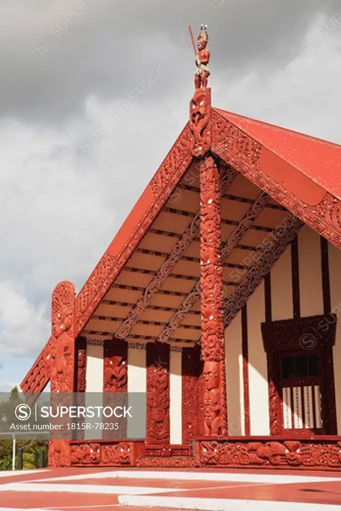 New Zealand, North Island, View of wooden maori meeting house