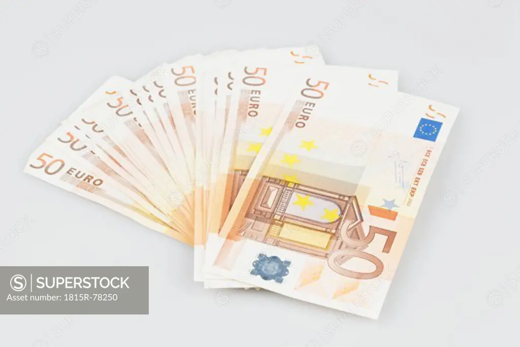 50 Euro notes on white background, close up