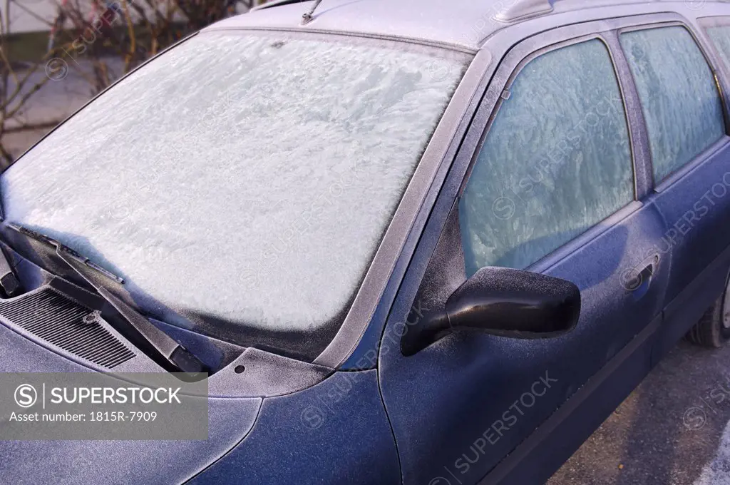 Frost covered windscreen, close-up