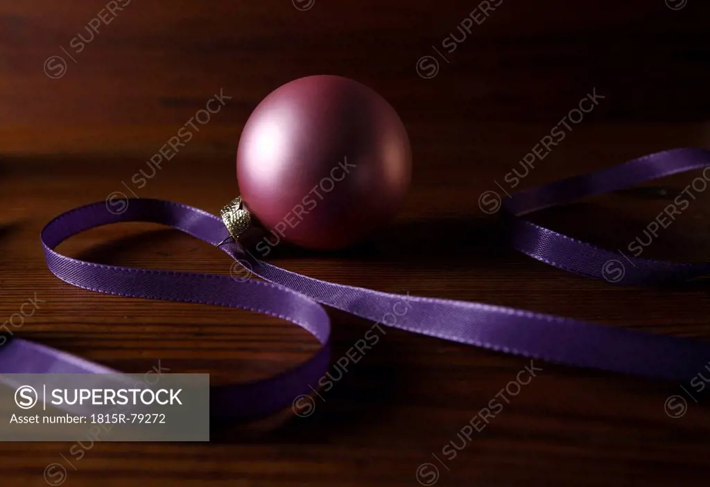 Christmas bauble with ribbon, close_up