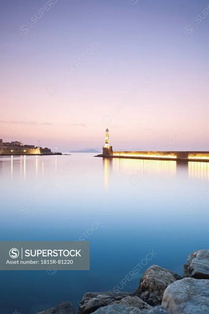 Greece, Crete, Chania, View of harbor at dusk
