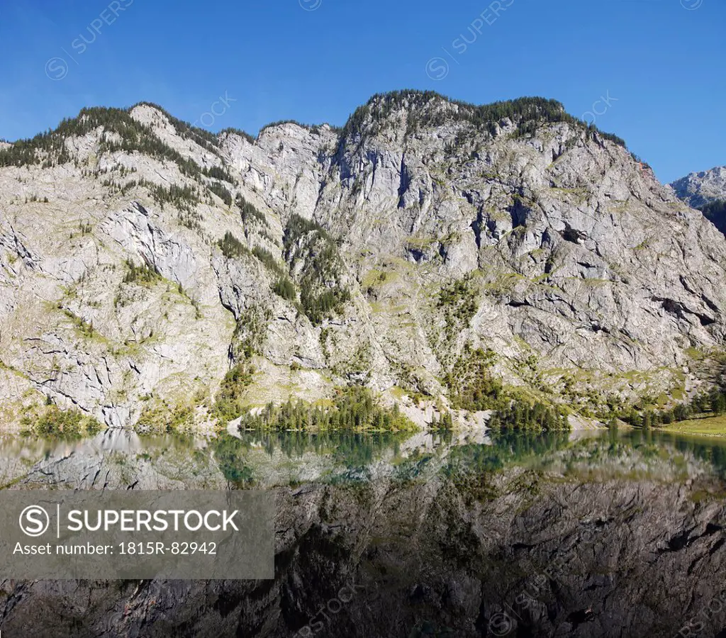 Germany, Bavaria, Upper Bavaria, Kaunerwand rock, View of Berchtesgaden National Park near lake obersee