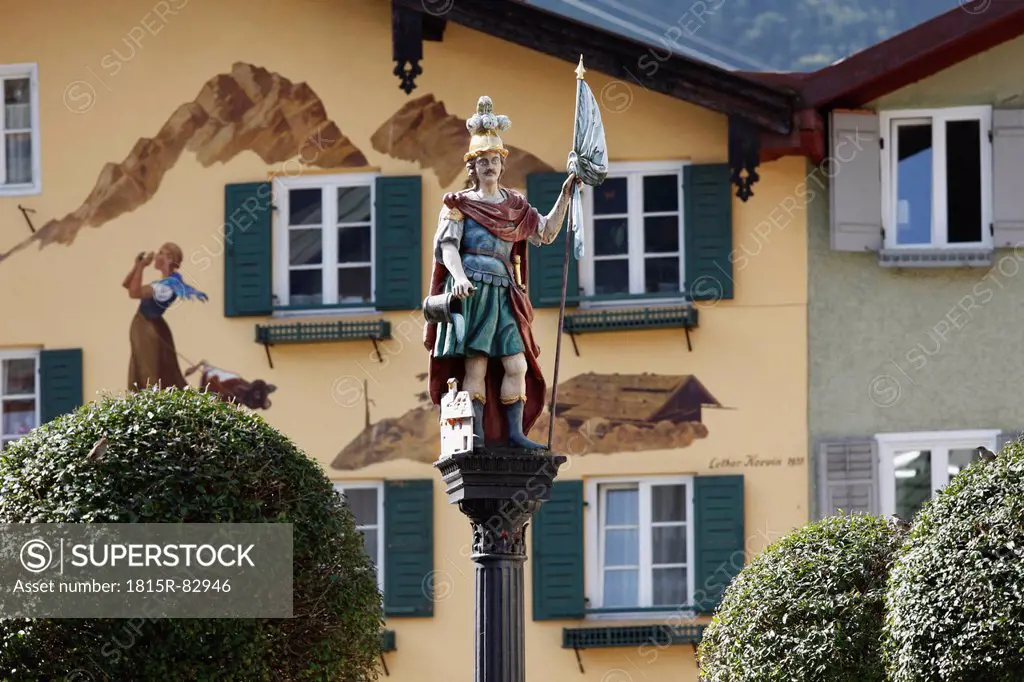 Germany, Bavaria, Upper Bavaria, Statue of St Florian at Florianiplatz square