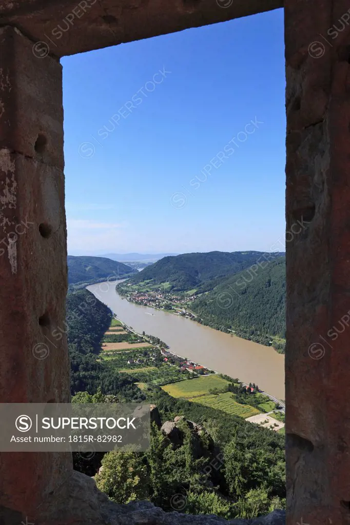 Austria, Lower Austria, View of mountains and danube river from aggstein castle