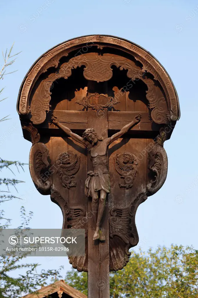 Germany, Upper Bavaria, Bavaria, View of christian wayside shrine