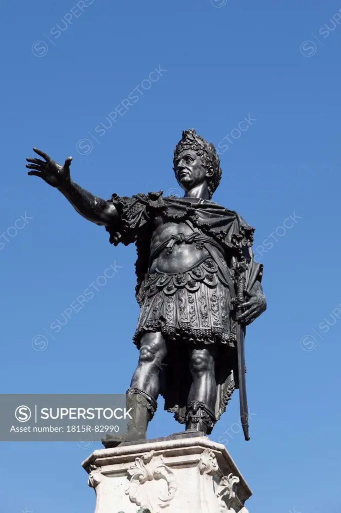 Germany, Bavaria, Augsburg, Swabia, Statue of emperor augustus