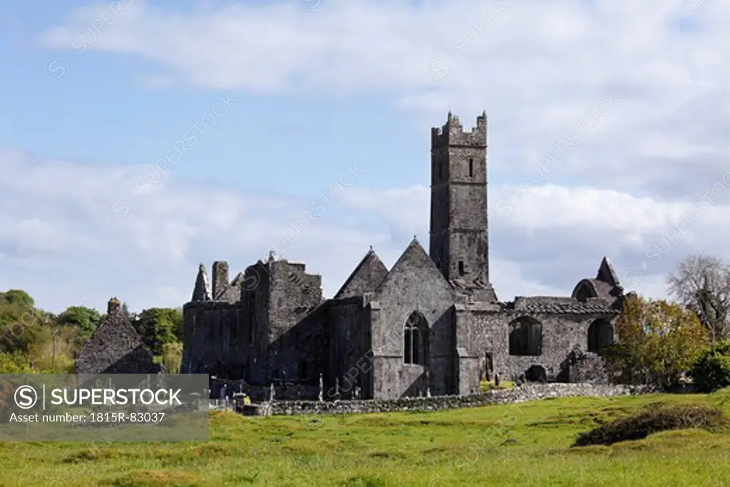 Ireland, County Clare, Quin Friary, View of auin abbey