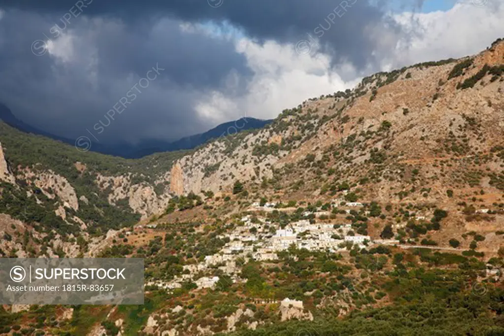Greece, Crete, Christos, View of village in Dikti mountains