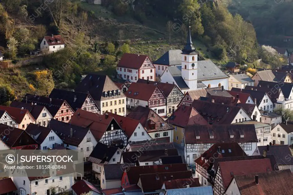 Germany, Bavaria, Franconia, Upper Franconia, Franconian Switzerland, Pottenstein, View of town