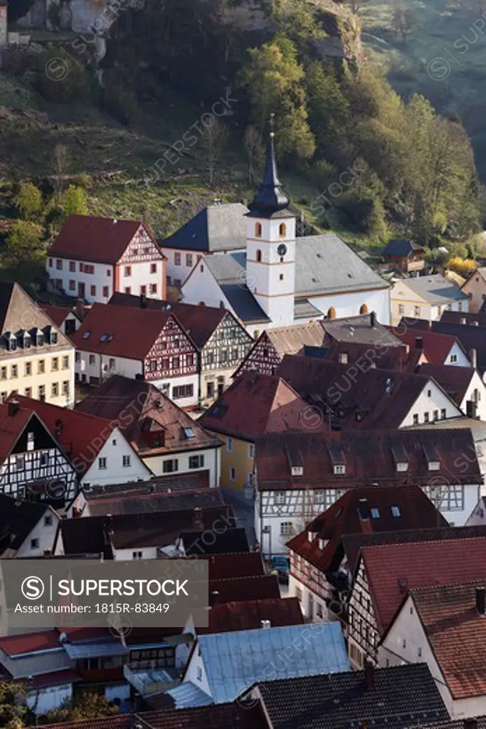 Germany, Bavaria, Franconia, Upper Franconia, Franconian Switzerland, Pottenstein, View of town
