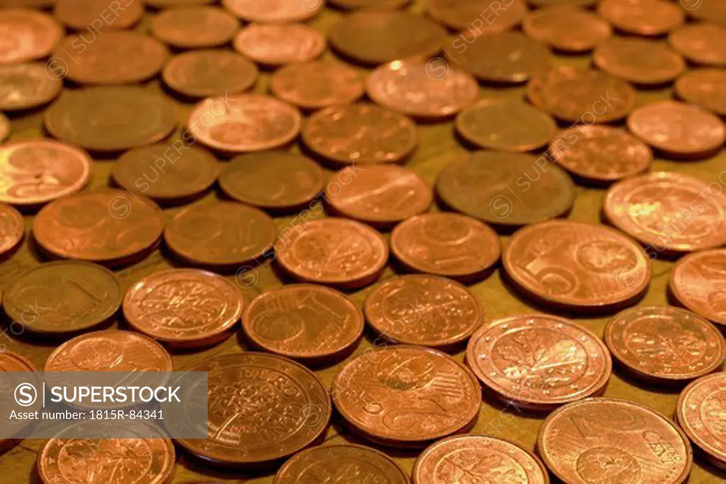 Close up of euro cent coins, full frame