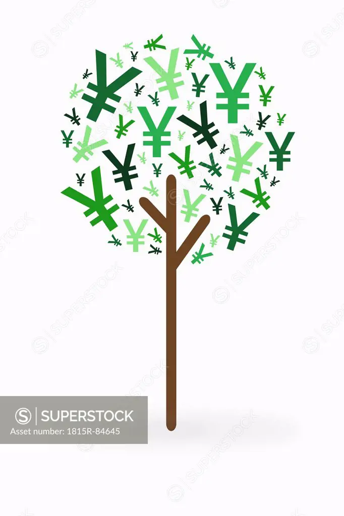 Yen sign growing on tree