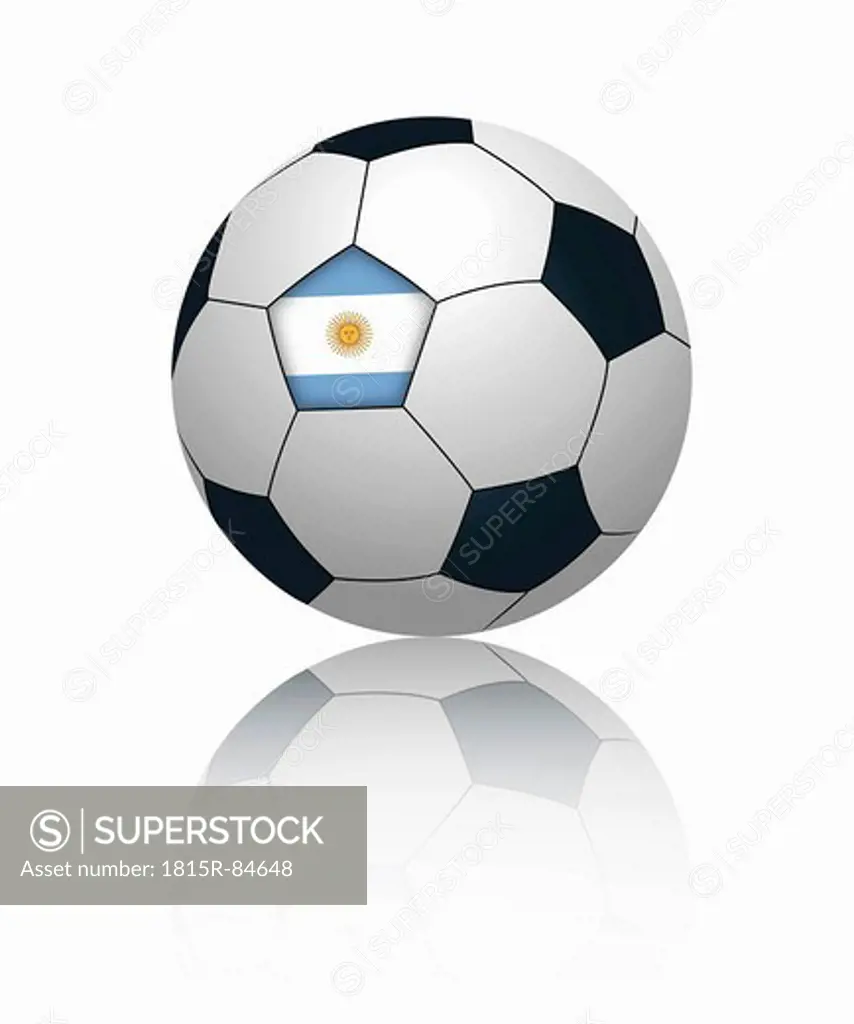 Argentinian flag on football, close up