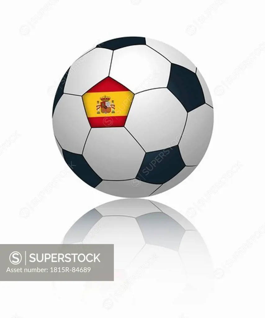 Spanish flag on football, close up