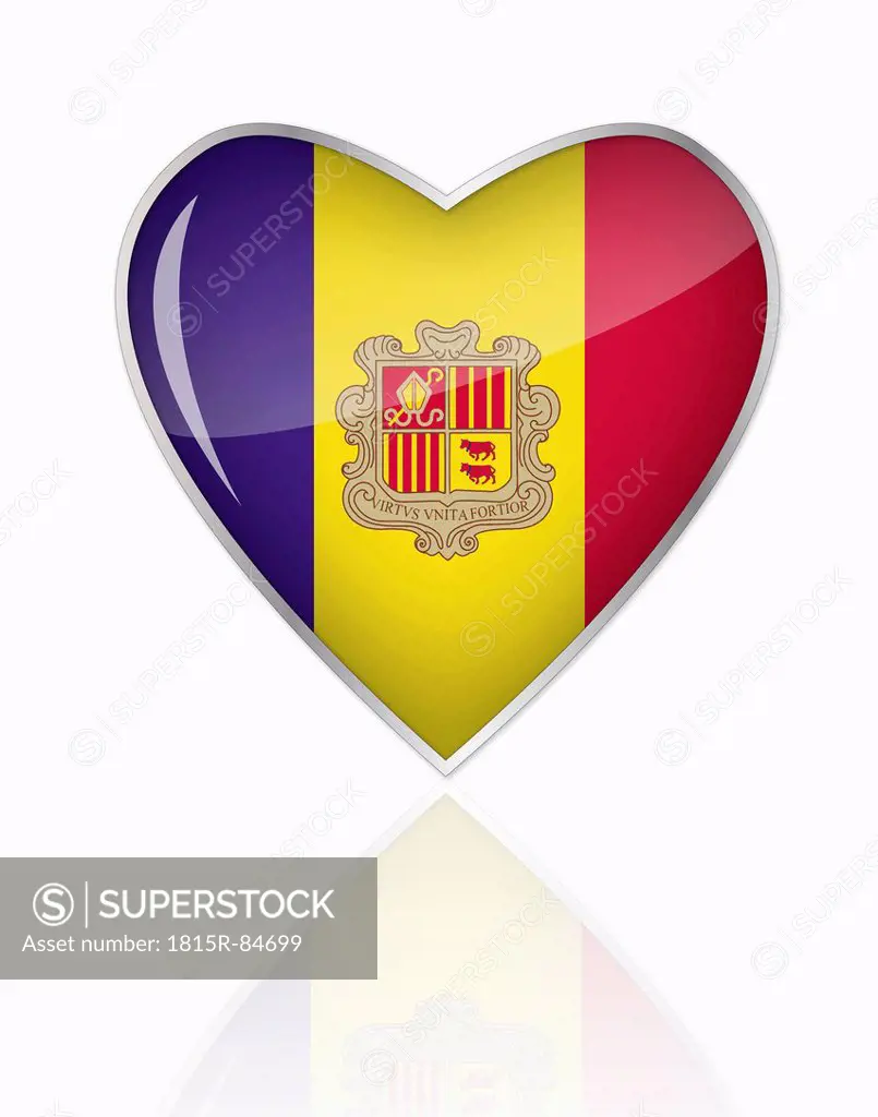 Andorra flag in heart shape on white background