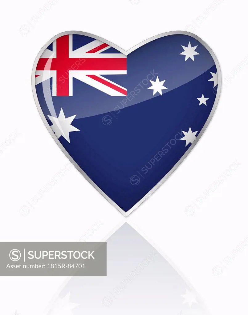 Australian flag in heart shape on white background