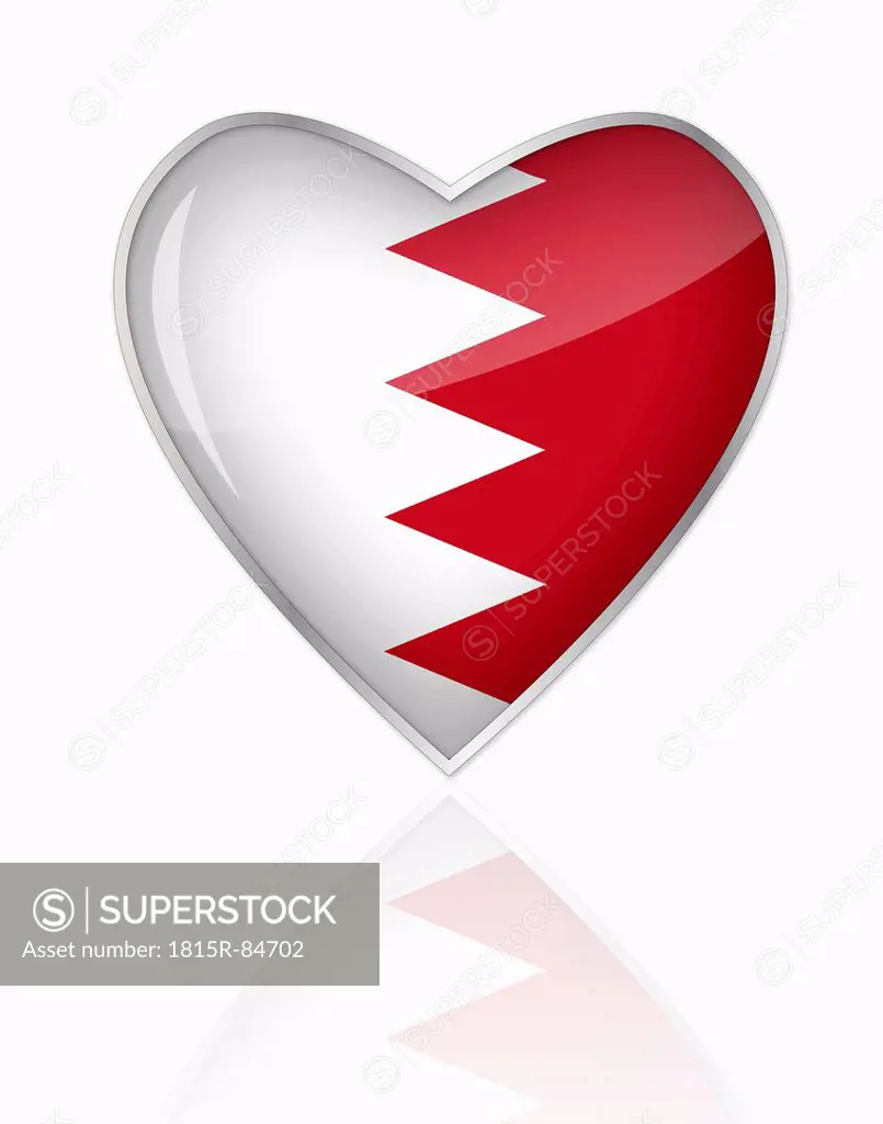 Bahraini flag in heart shape on white background