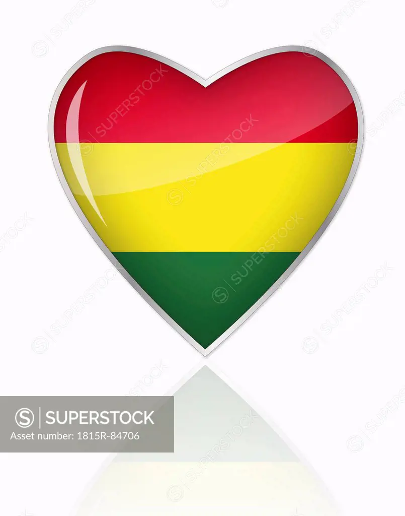 Bolivian flag in heart shape on white background