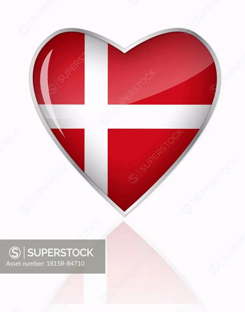 Danish flag in heart shape on white background