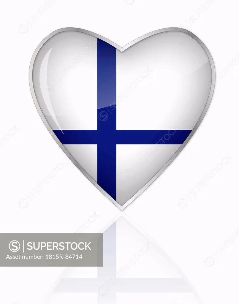 Finnish flag in heart shape on white background