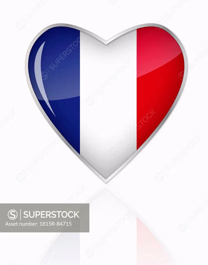 French flag in heart shape on white background