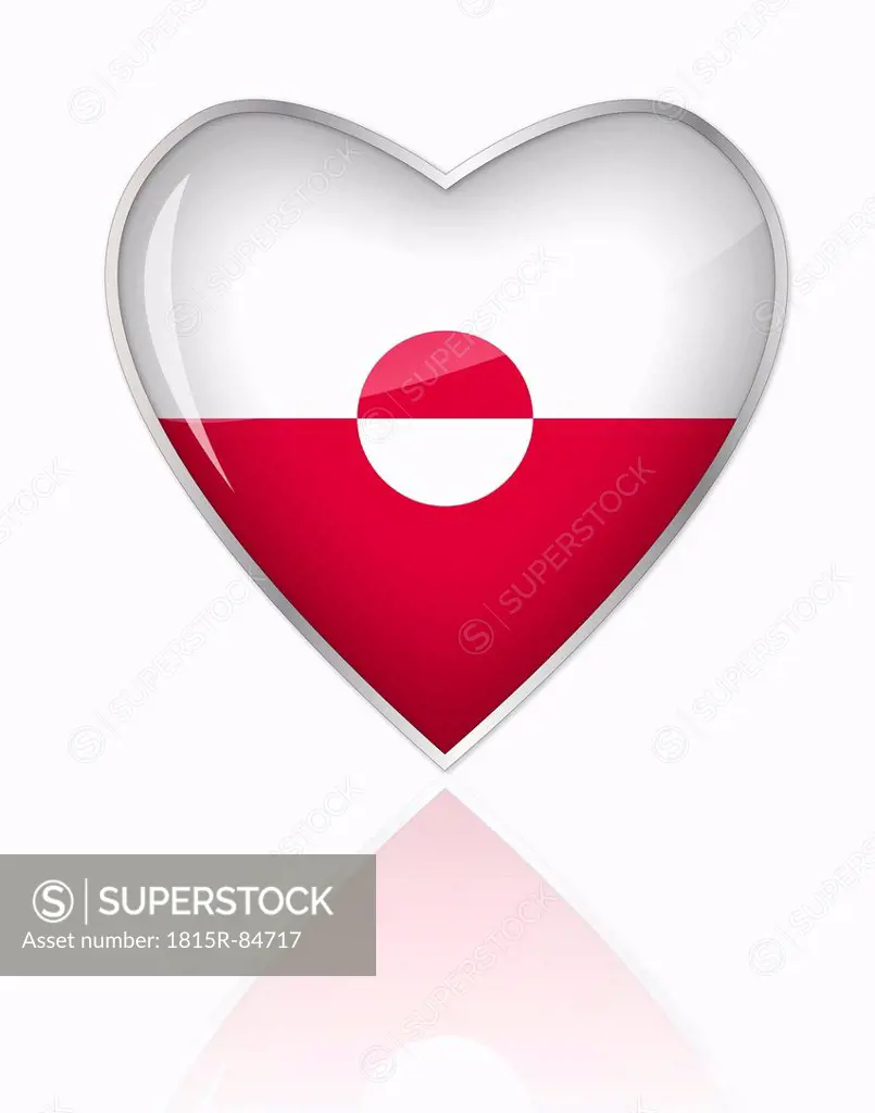 Greenland flag in heart shape on white background
