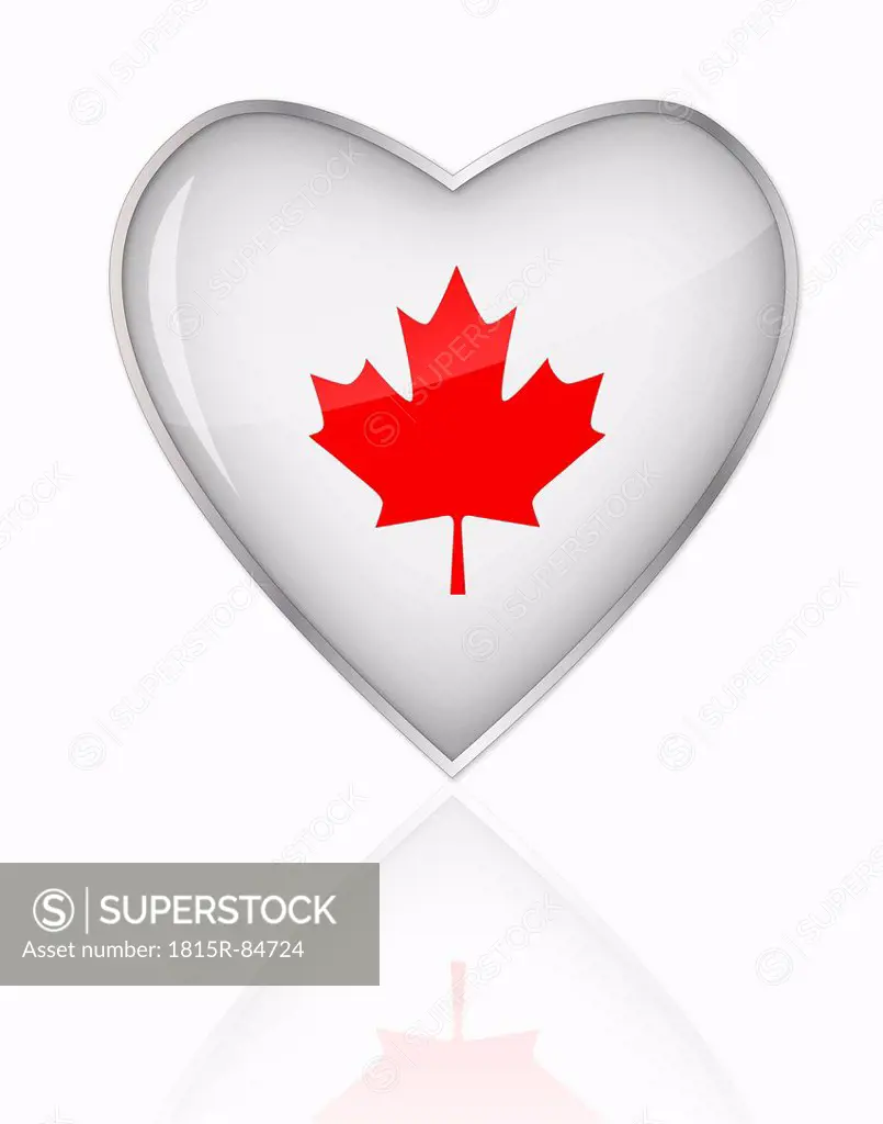 Canadian flag in heart shape on white background