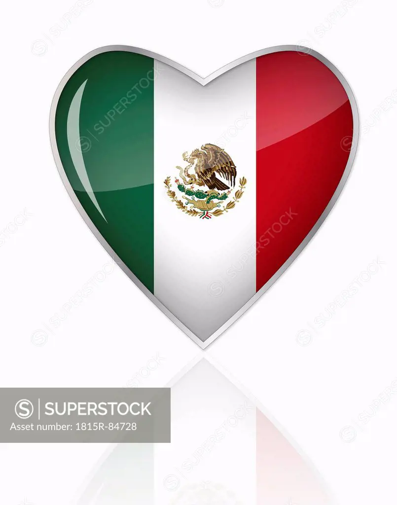 Mexican flag in heart shape on white background