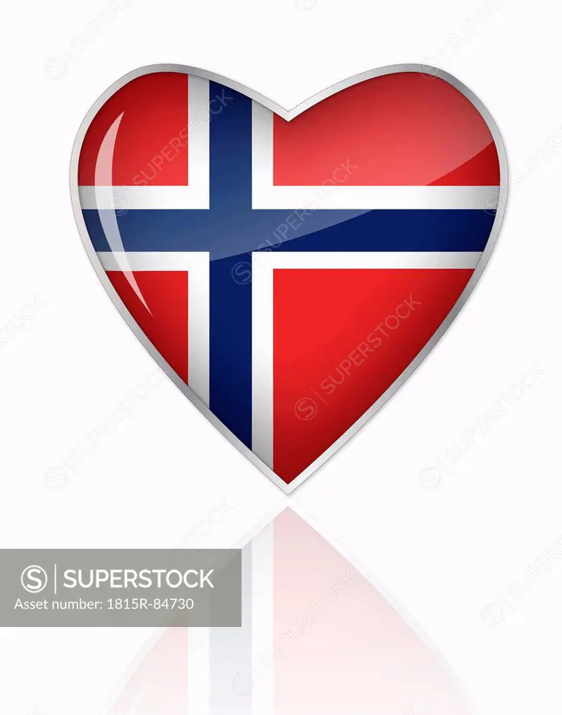 Norwegian flag in heart shape on white background
