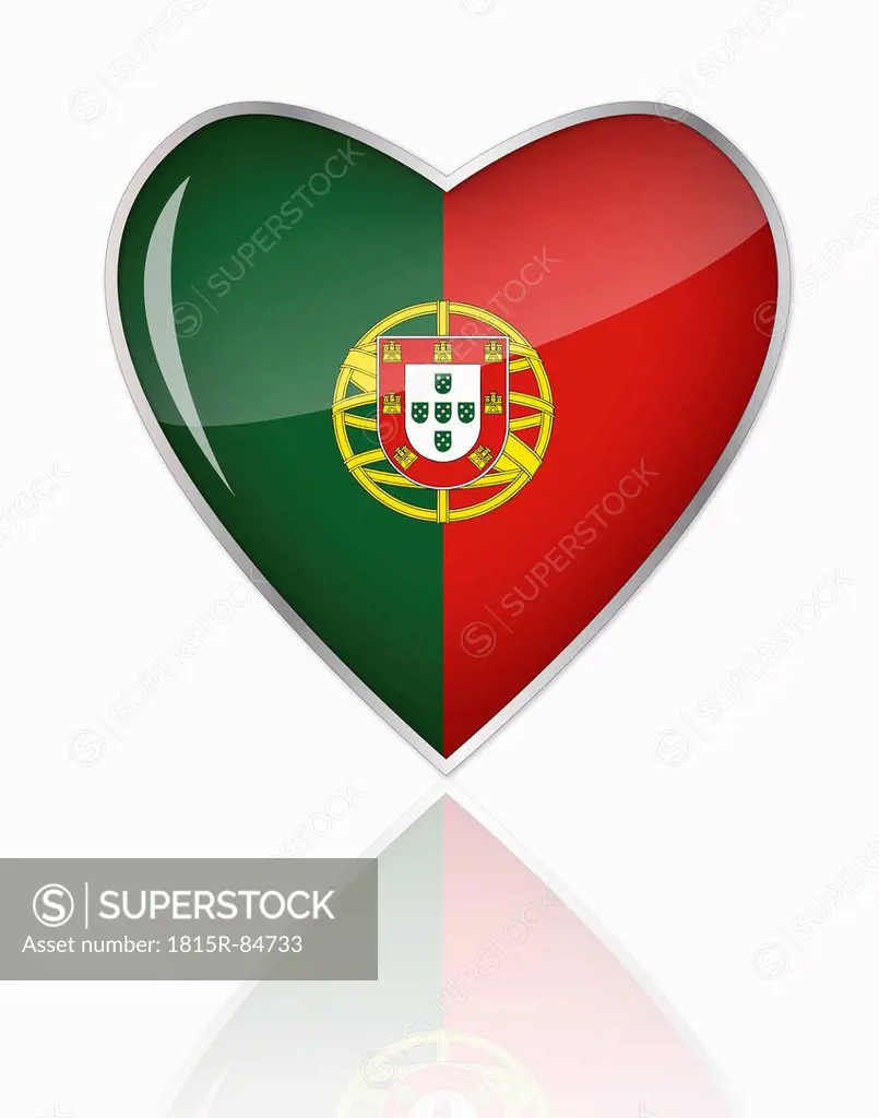 Portuguese flag in heart shape on white background