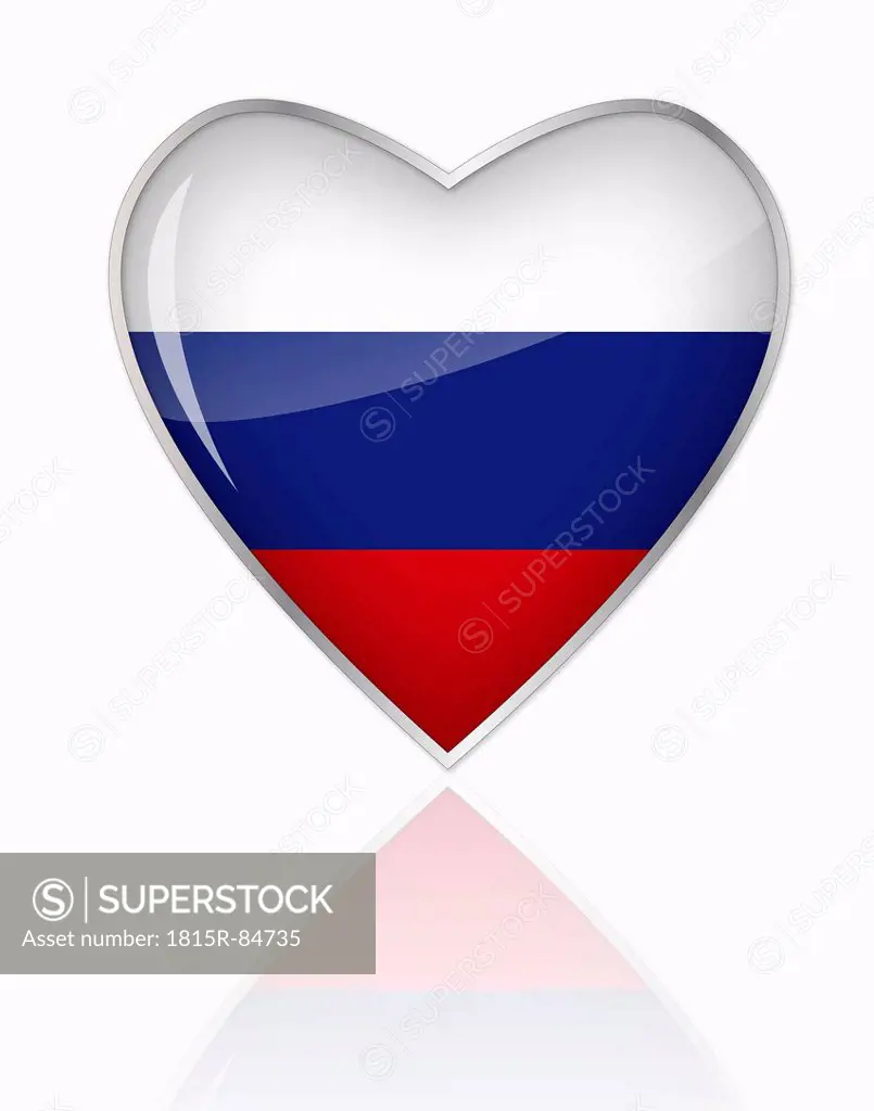 Russian flag in heart shape on white background