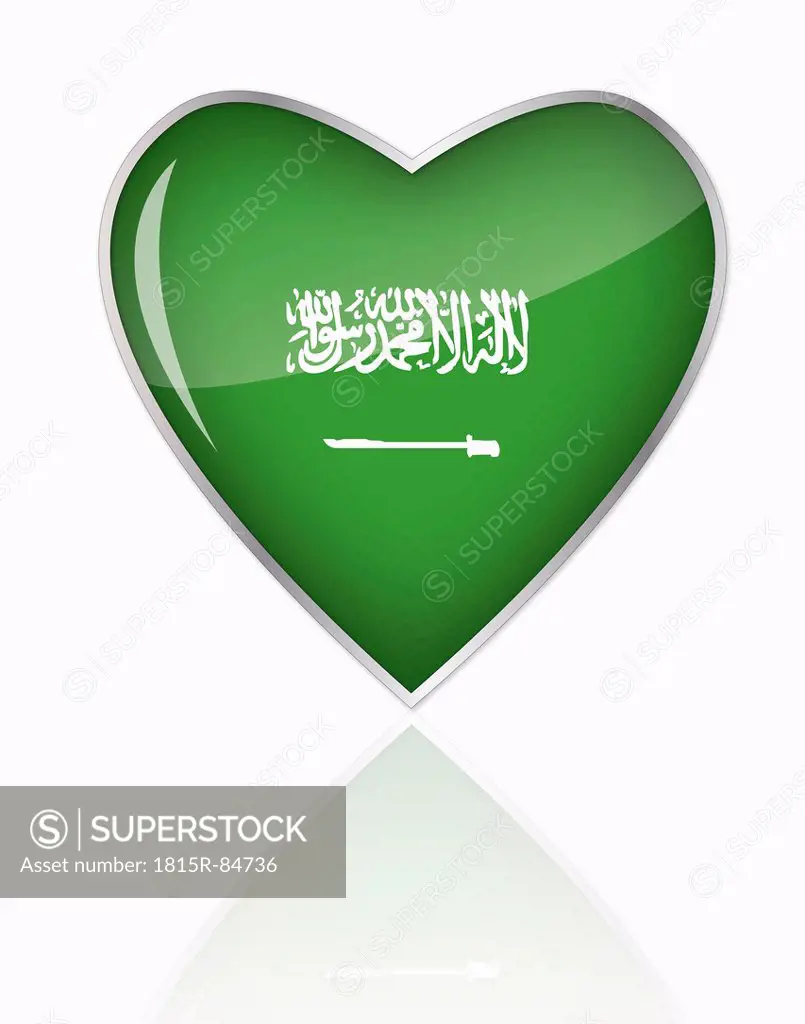Saudi Arabian flag in heart shape on white background