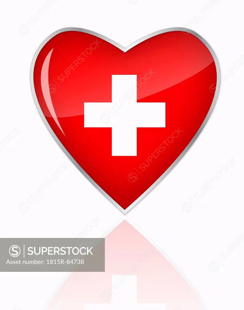 Swiss flag in heart shape on white background