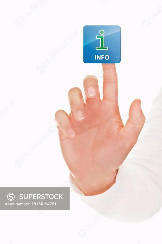 Human hand touching info icon