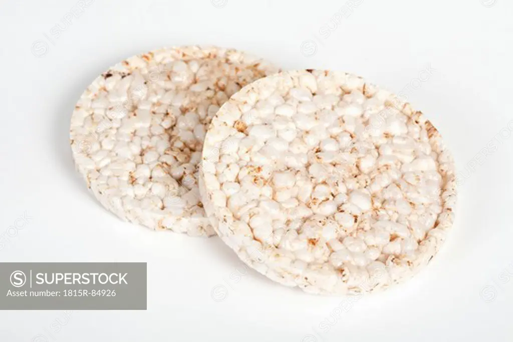 Close up of puffed rice waffer on white background