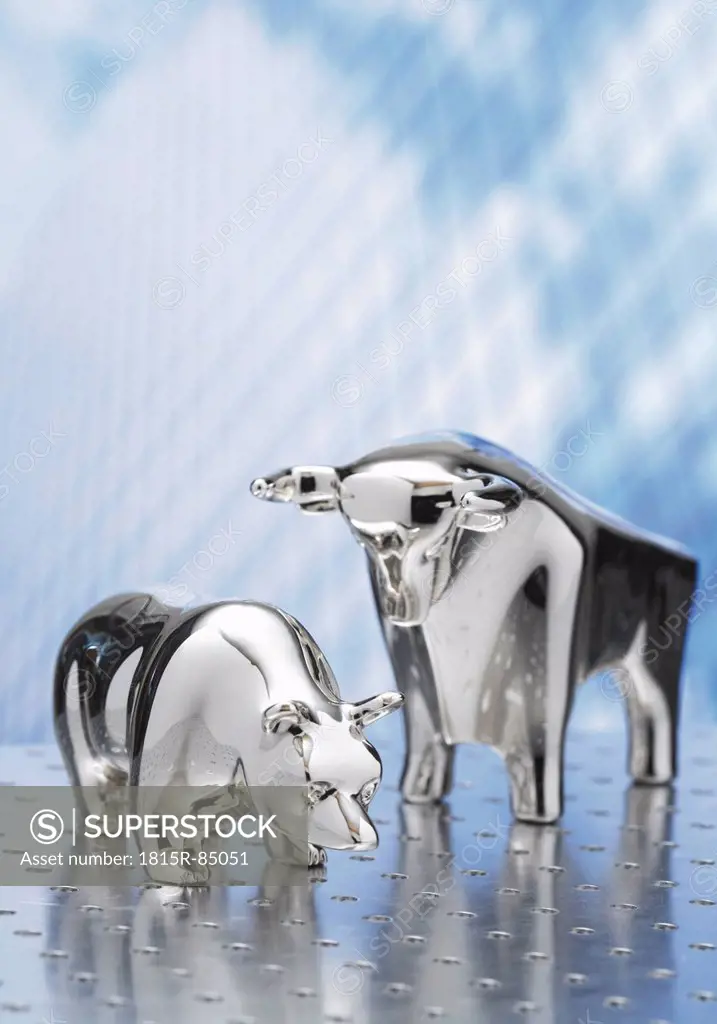 Sculptures of shiny bull and bear